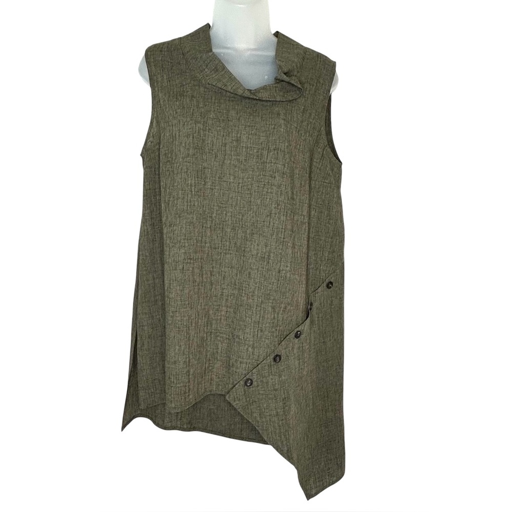 CREA CONCEPT Size‎ 40 M Olive Green Asymmetrical Lagenlook Artsy Sleeveless Top